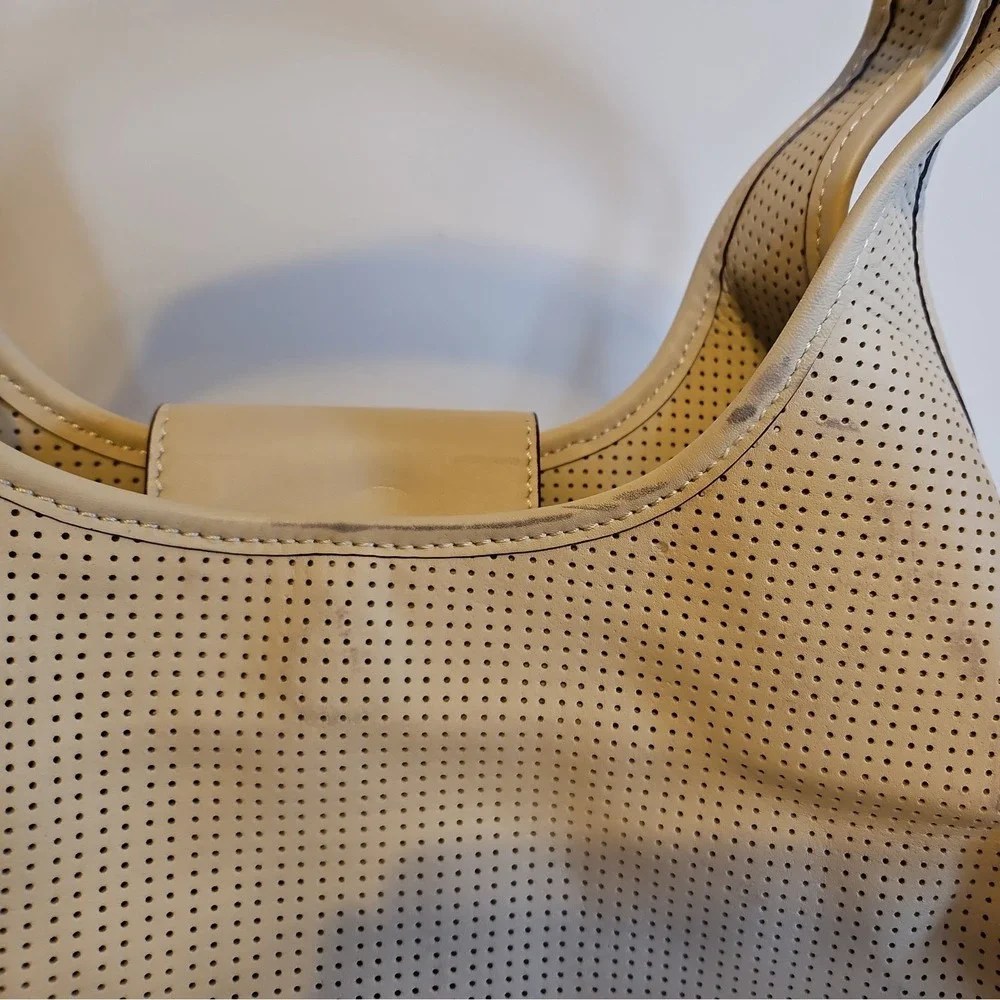 LEVENGER Perforated Leather‎ Ivory Large Hobo Bag
